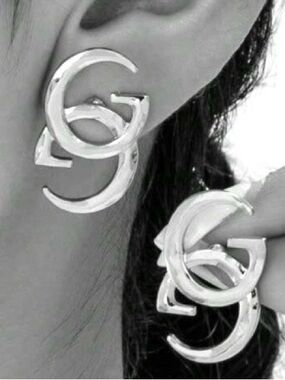 FASHION Shining Silver-tone Interlocking Double G Stud Post Earrings - NWT